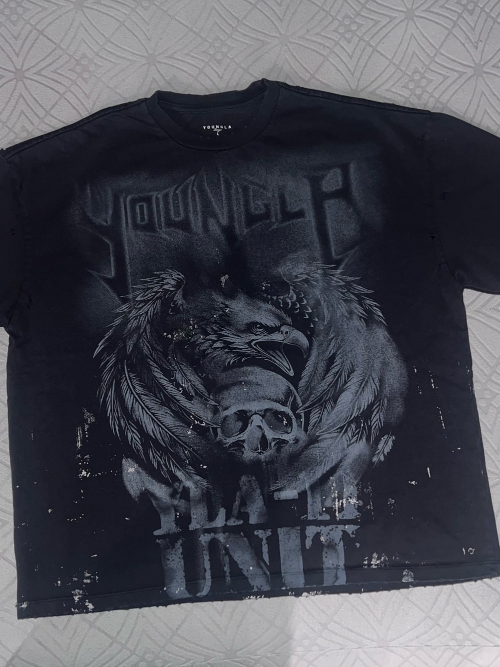 YoungLA Black Eagle & Skull Graphic Tee sz large